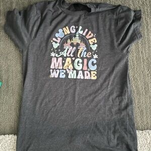 Dark Charcoal Gray Short Sleeve Tee with Colorful Text Design